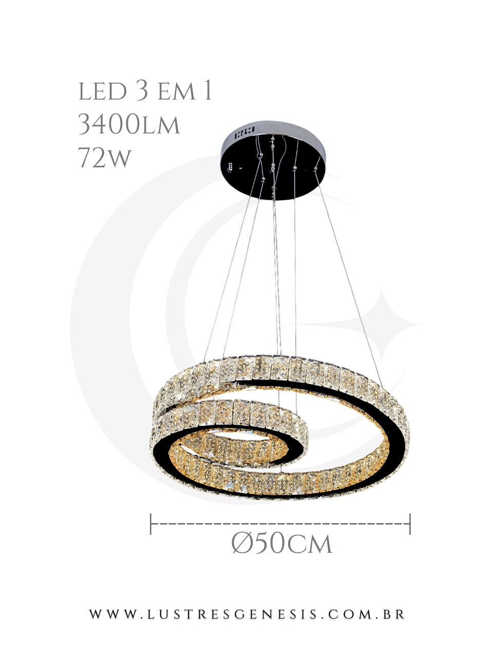 Medidas Lustre Snail com Anel de Cristal LED 3 iluminação